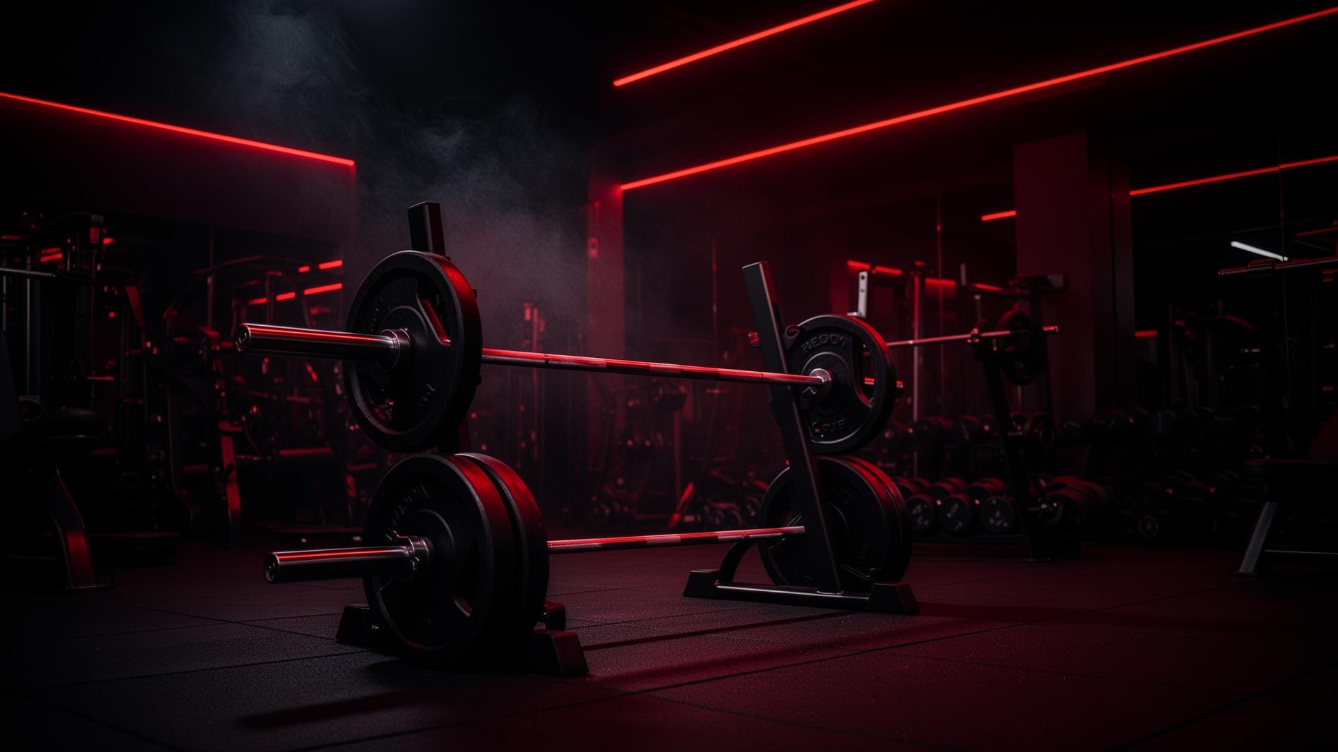 LMF gym interior with red ambient lighting